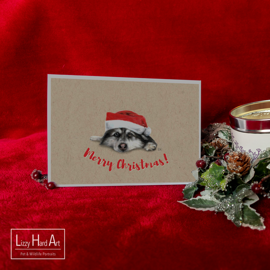 Santa Hat Husky | "Merry Christmas!" Greetings Card