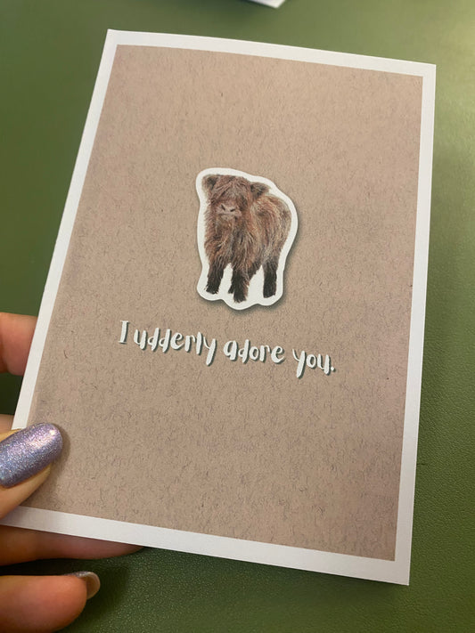I Udderly Adore You Highland Cow | Valentines Card