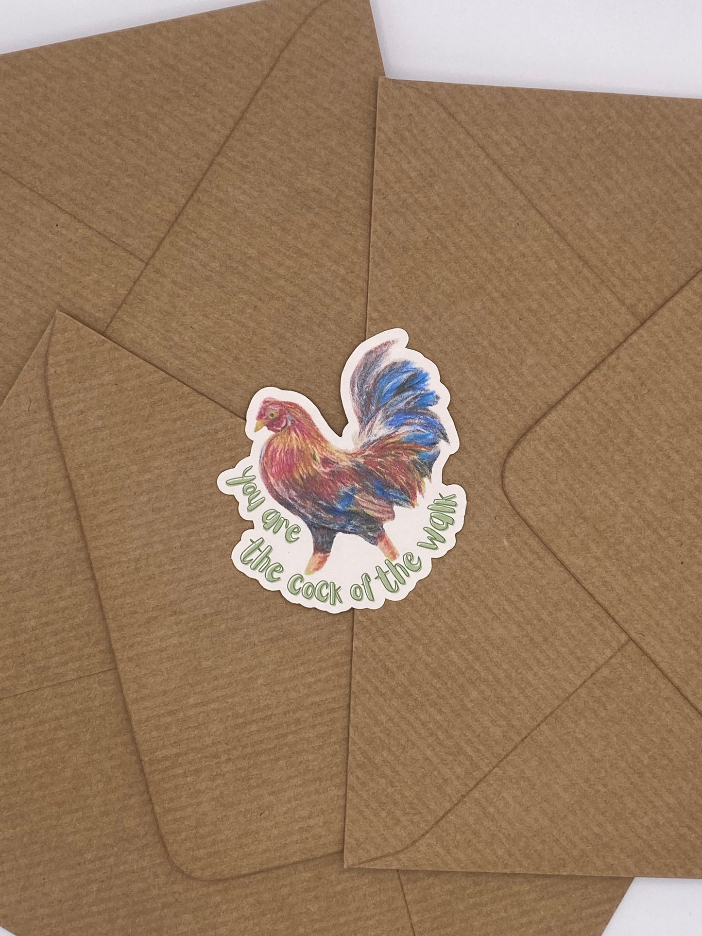 funny hand-drawn chicken cockerel sticker with Valentine's pun. 