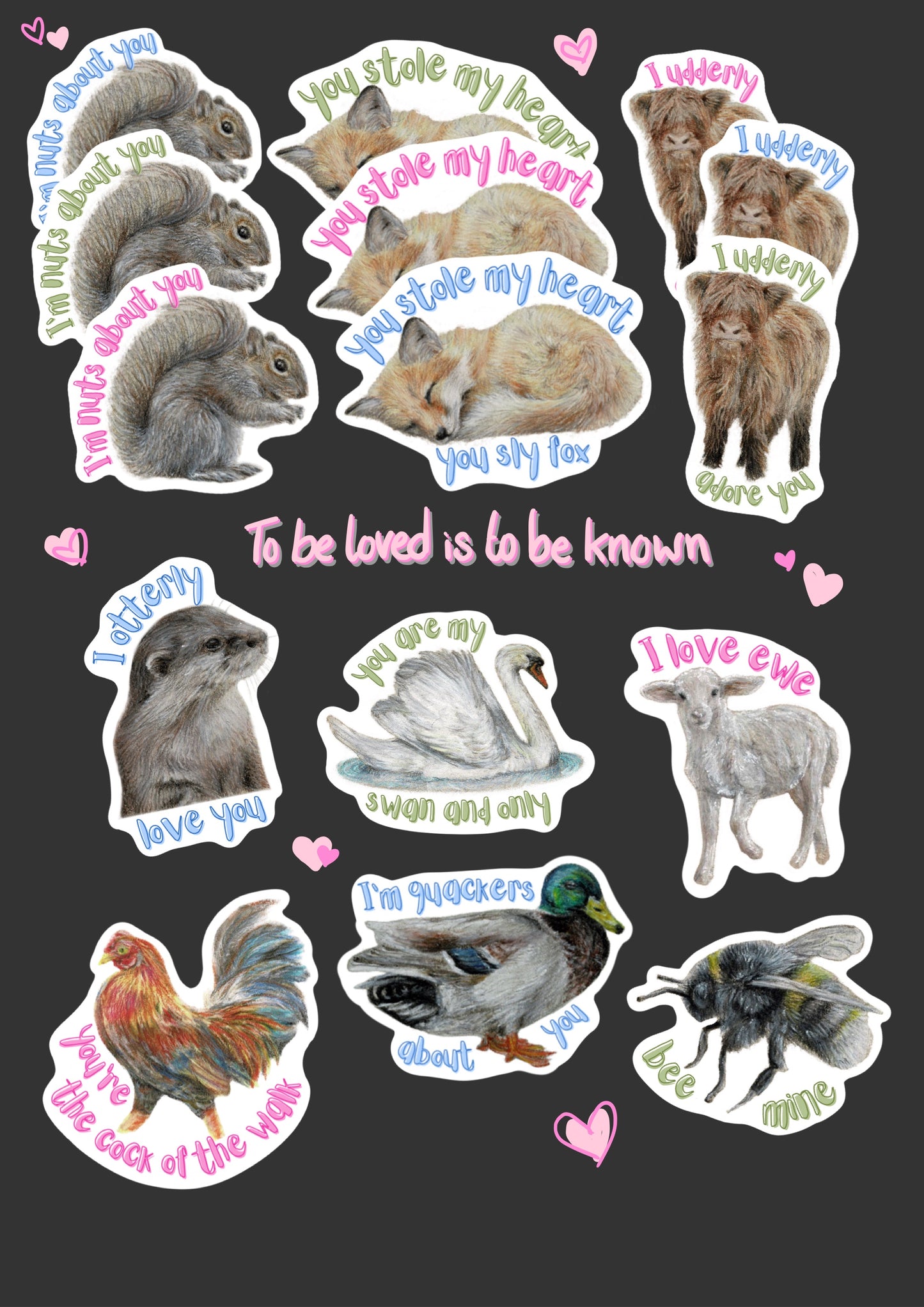 Animal Pun Digital Stickers on Goodnotes page. Green, pink and blue text options.
