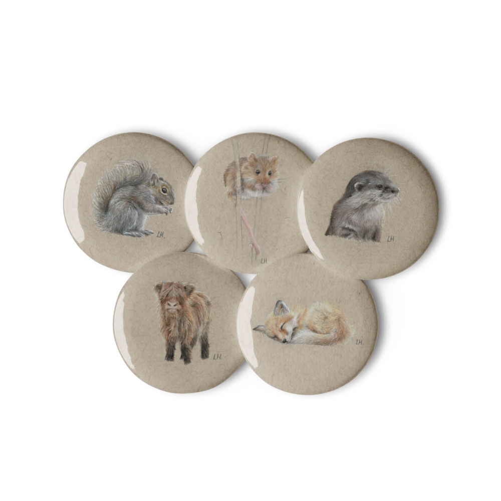 Set of British Wildlife pin buttons