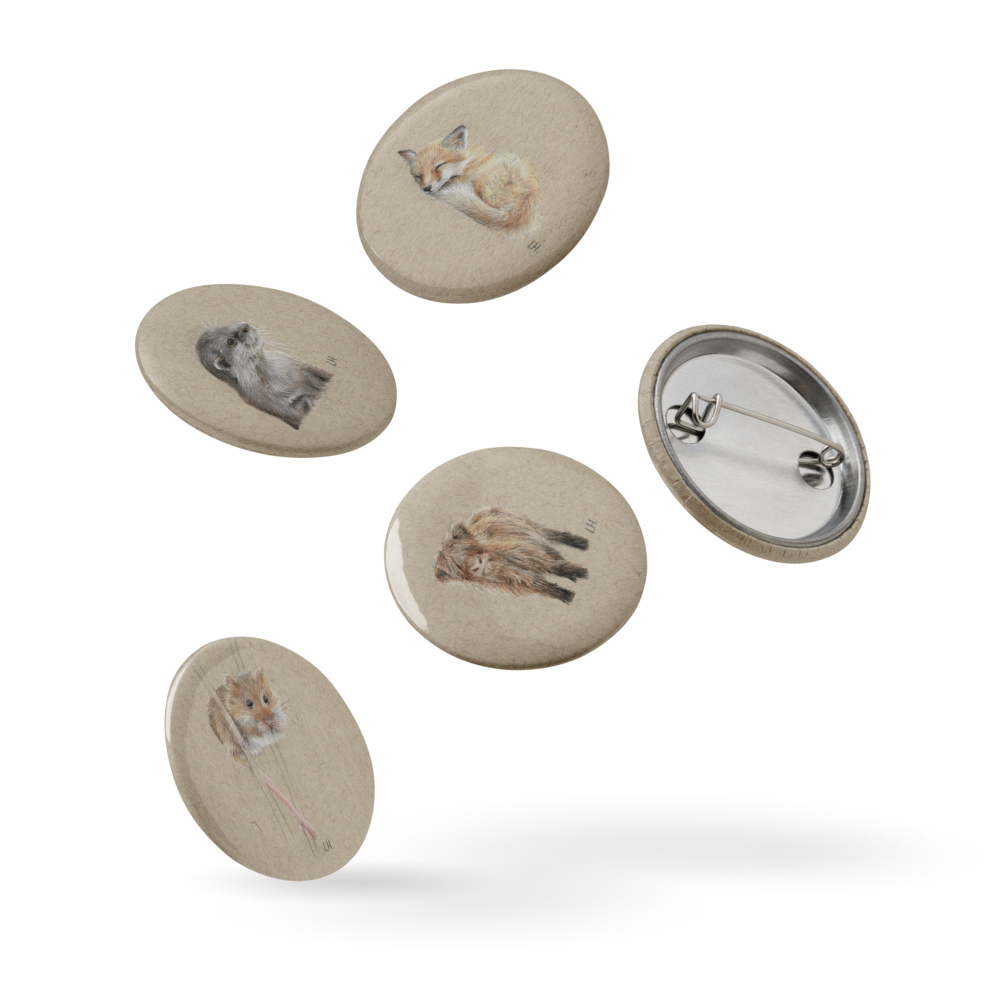Set of British Wildlife pin buttons