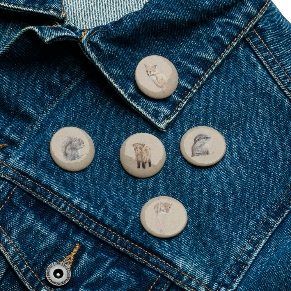 Set of British Wildlife pin buttons