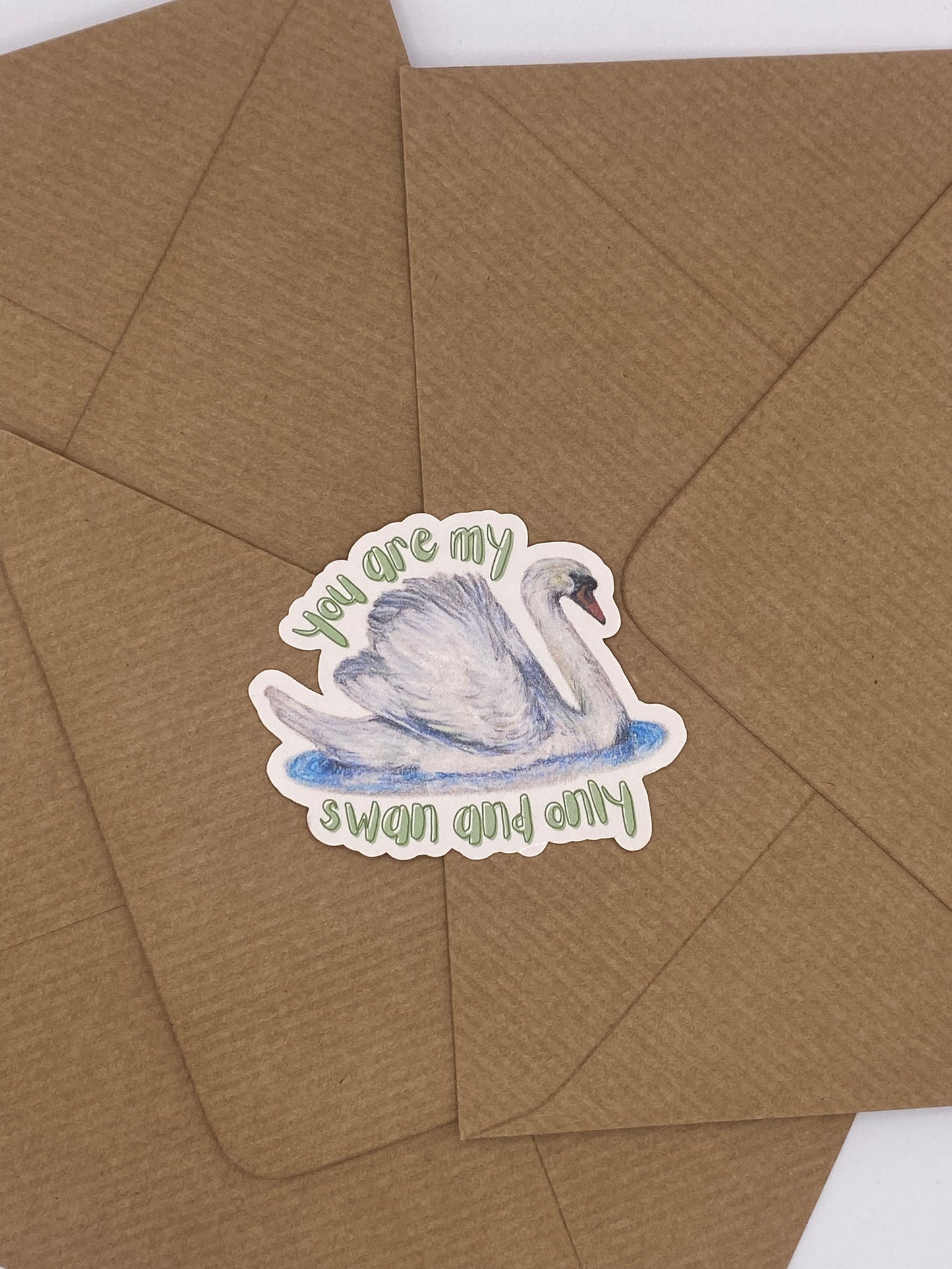 majestic hand-drawn swan sticker with Valentine's pun. 