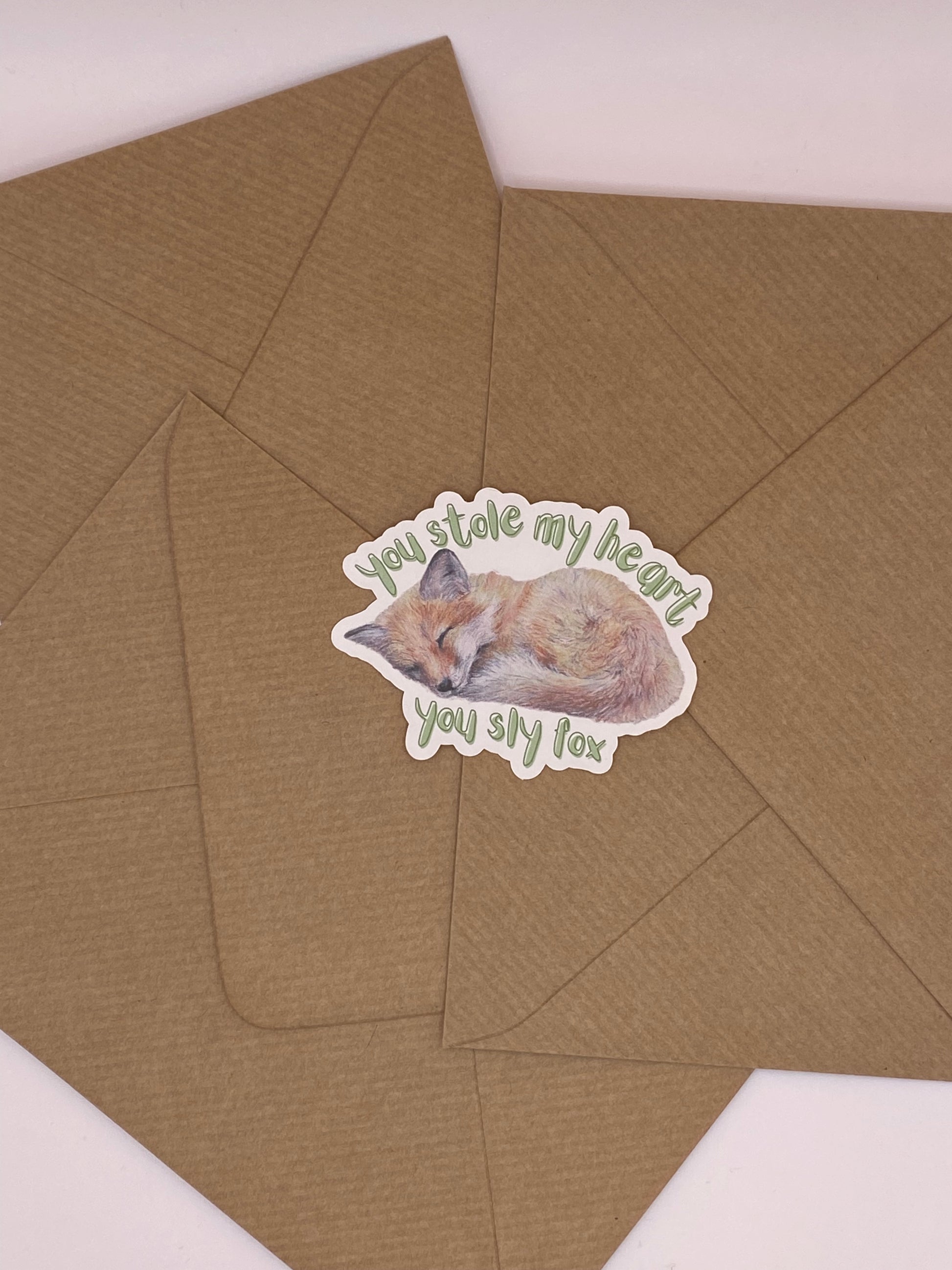 cute hand-drawn sleeping fox sticker with Valentine's pun. 